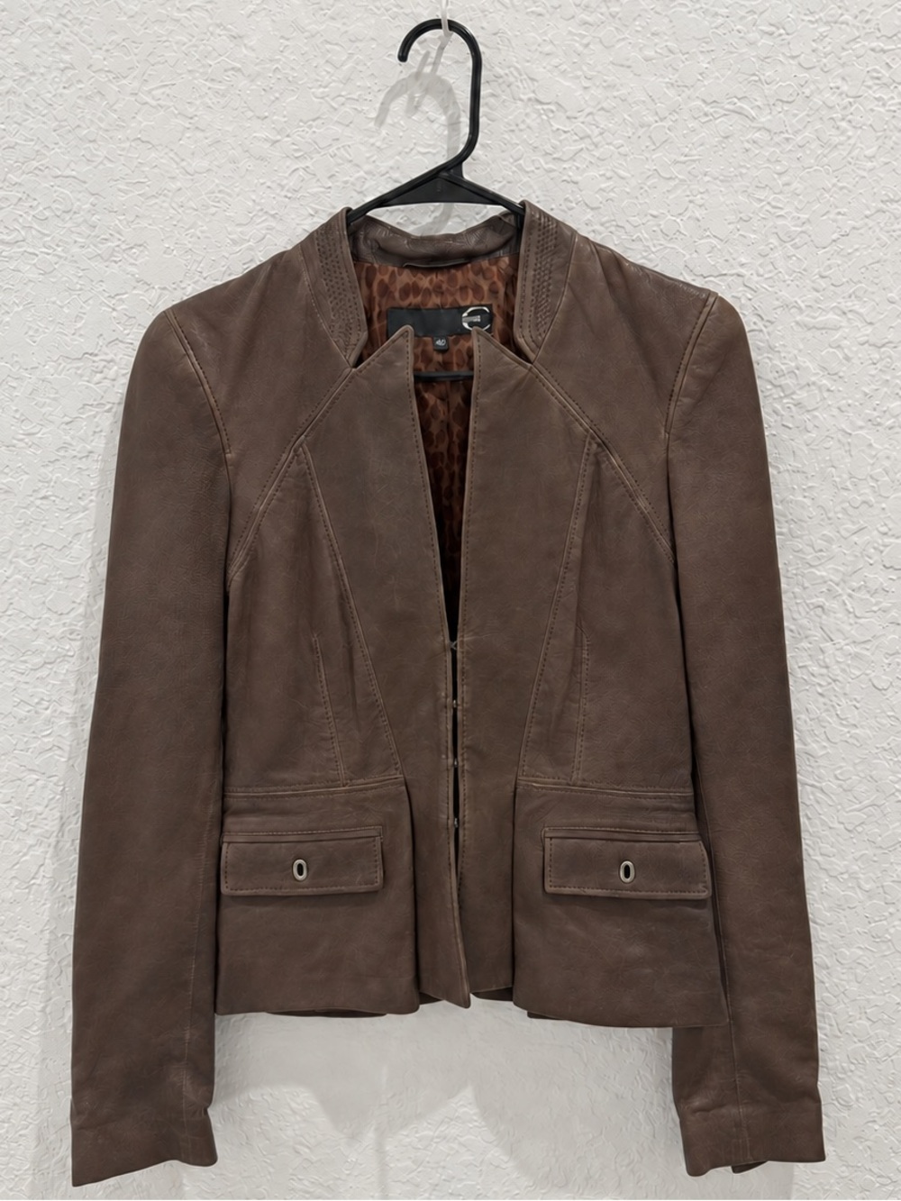 Just Cavalli Brown Leather Fitted Peplum Jacket IT 40